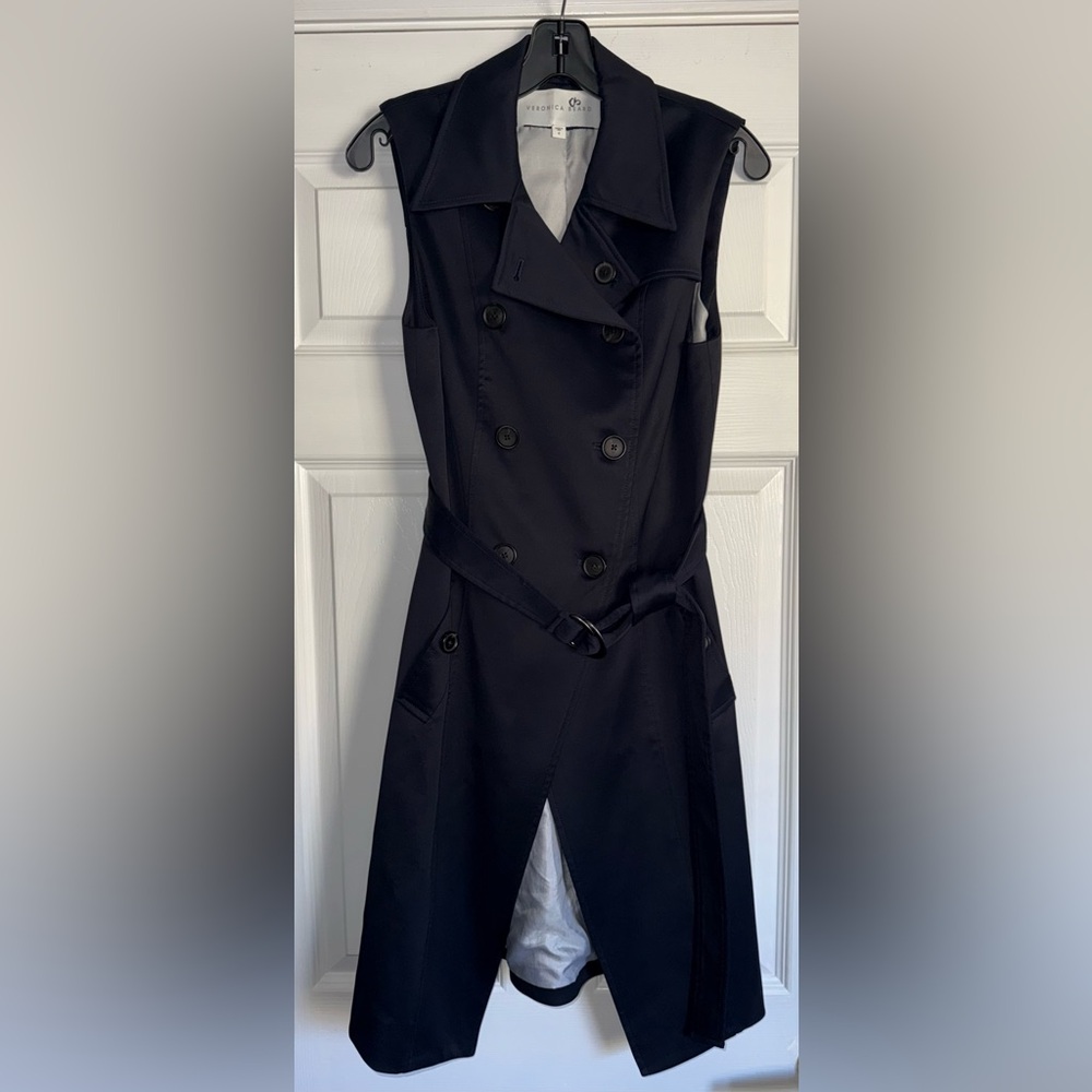 VERONICA BEARD Navy SoCal Belted Trench Dress Double Breasted Vest Blazer 6 S/M - Picture 6 of 14
